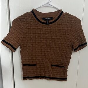 Ellen Tracy Brown Textured Crop Top